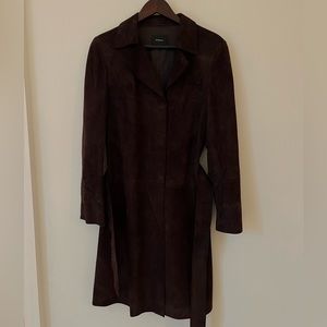 Akris belted suede trench maroon